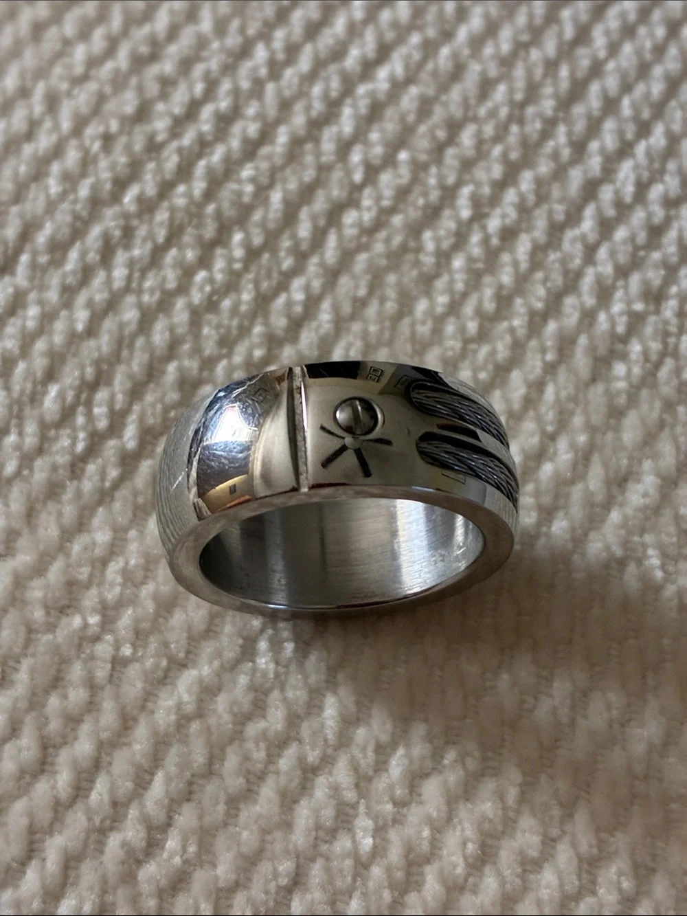 Unisex Stainless Steel Cable Accent Ring - Silver